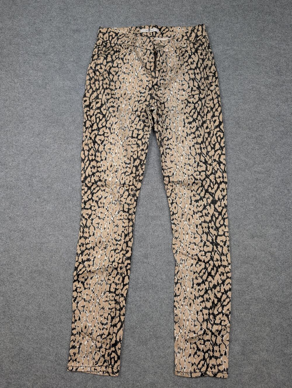 7 For All Mankind Skinny Slim Jeans Womens 25 Beige Animal Print Stretch Denim